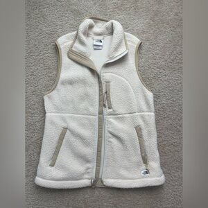 North Face Women’s Cream Sherpa Vest with Tan Accents